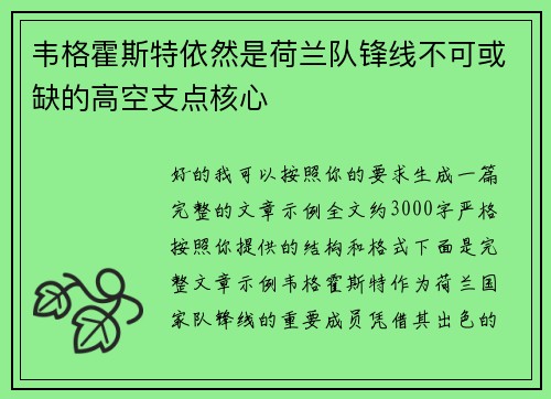 韦格霍斯特依然是荷兰队锋线不可或缺的高空支点核心